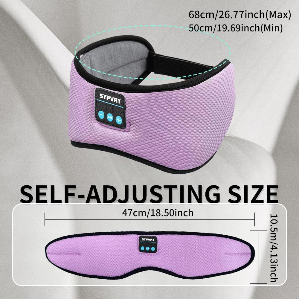 Bluetooth Headphones Headband Eye Mask Wireless Bluetooth Sleep Mask for Side Sleepers Velcro Adjustable Bluetooth 5.3 Speaker Microphones Airplane Travel Light Blocking Music Eye Cover, Purple