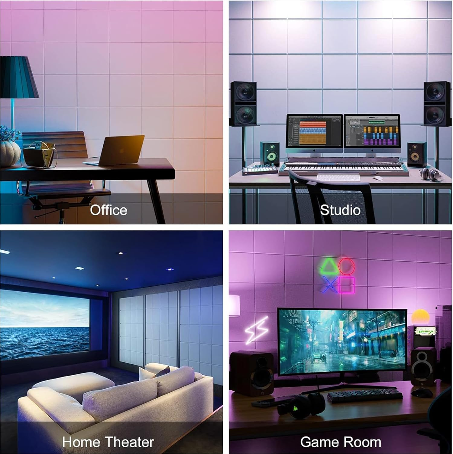 12 Pack White Soundproof Wall Panels, Self-Adhesive Square Acoustic Panels Sound Absorbing, High Density Acoustic Foam Panels for Home Office, Reccording Studio, Ceiling, 30 * 30 * 1Cm image number 2