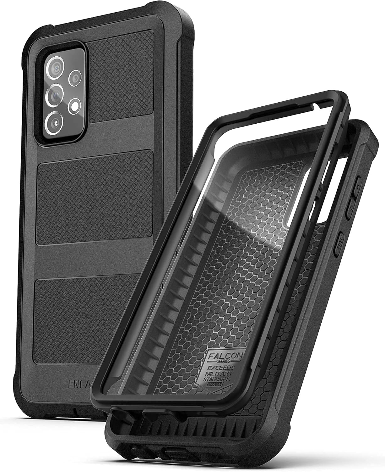 Encased Protective Case for Samsung Galaxy A35 5G with Screen Protector, [Heavy Duty] Shockproof Rugged Full-Body Cover (Matte Black) (A52)