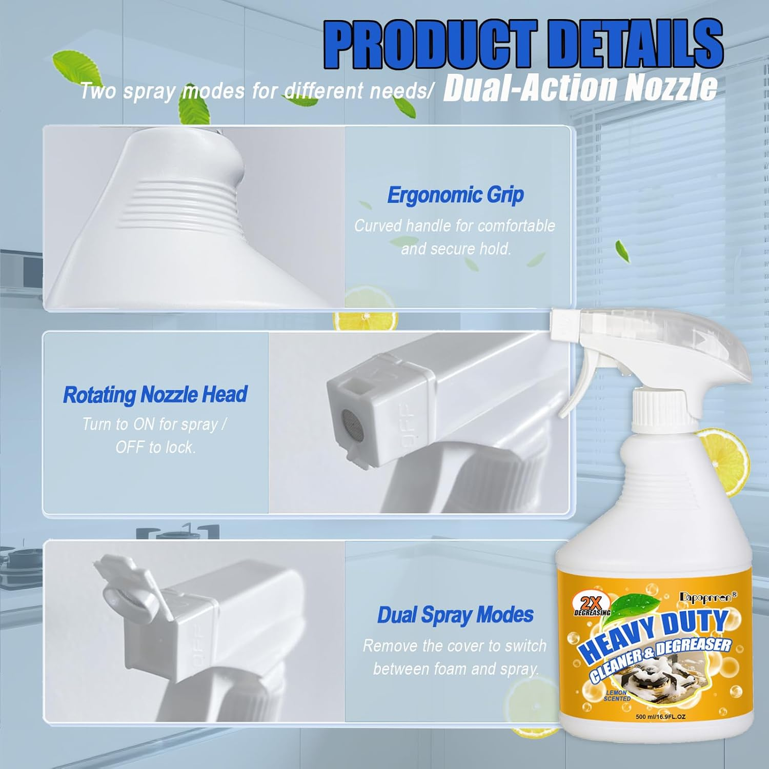 500Ml Heavy Duty Kitchen Foam Cleaner - Multifunctional Kitchen Foam Cleaner to Clean up Kit-Chen Oil Stains,Grease & Burnt Residue on Pots, Pans, Ovens, Surfaces & Appliances image number 3