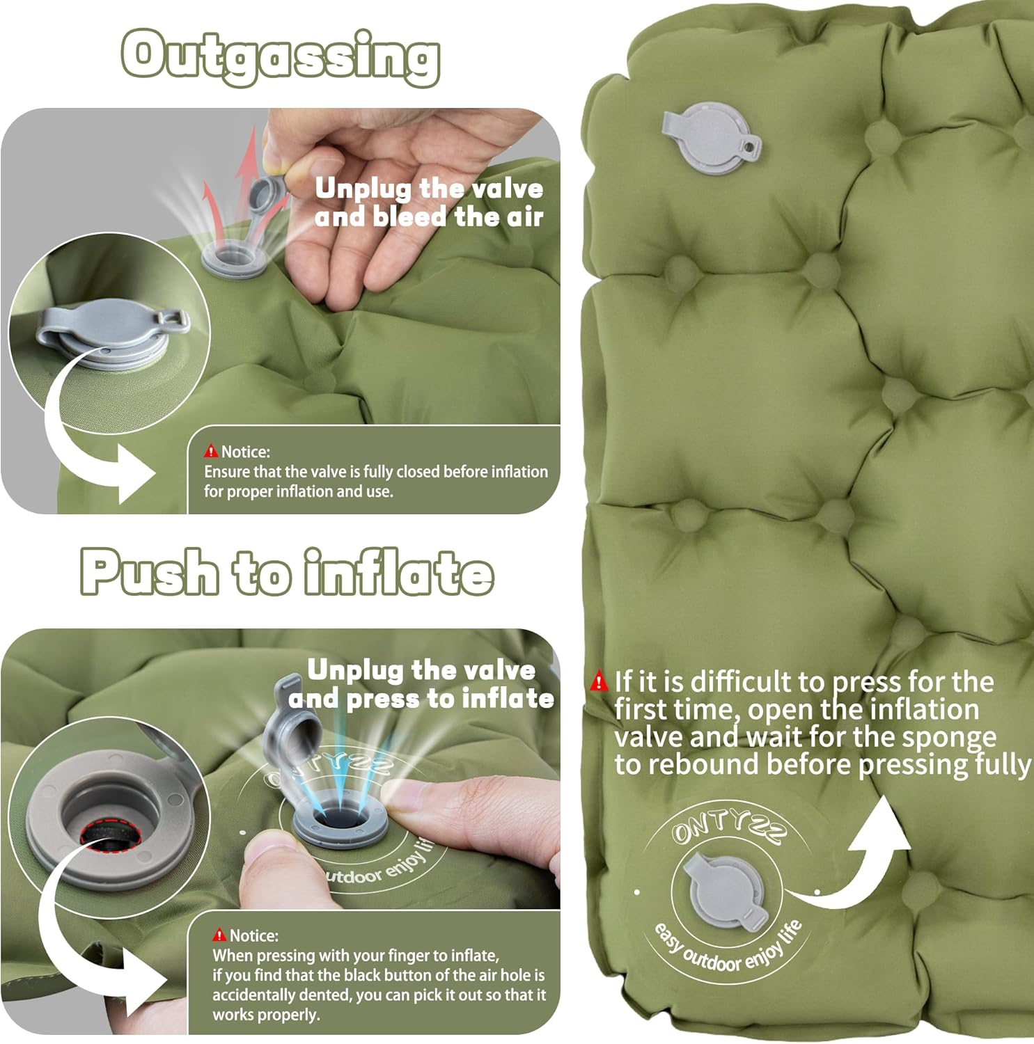 ONTYZZ Inflatable Cushion Lightweight Inflatable Seat Stadium Seat Travel Blow up Cushion for Hiking Office Airplane Stadium, Green image number 2