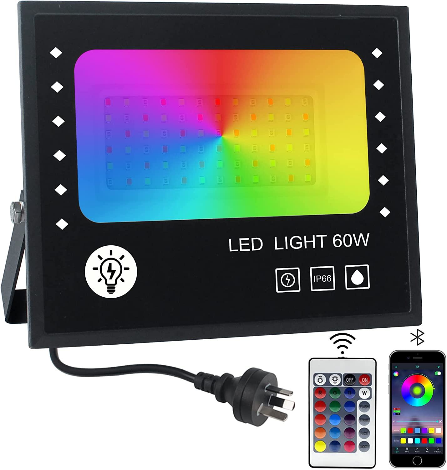 BOSITE 100W RGB LED Flood Light Outdoor Waterproof IP66 Colour Changing Portable Floodlight with Smart Bluetooth App Control & Group Control for Garden Terrace Stage Lighting Christmas Party