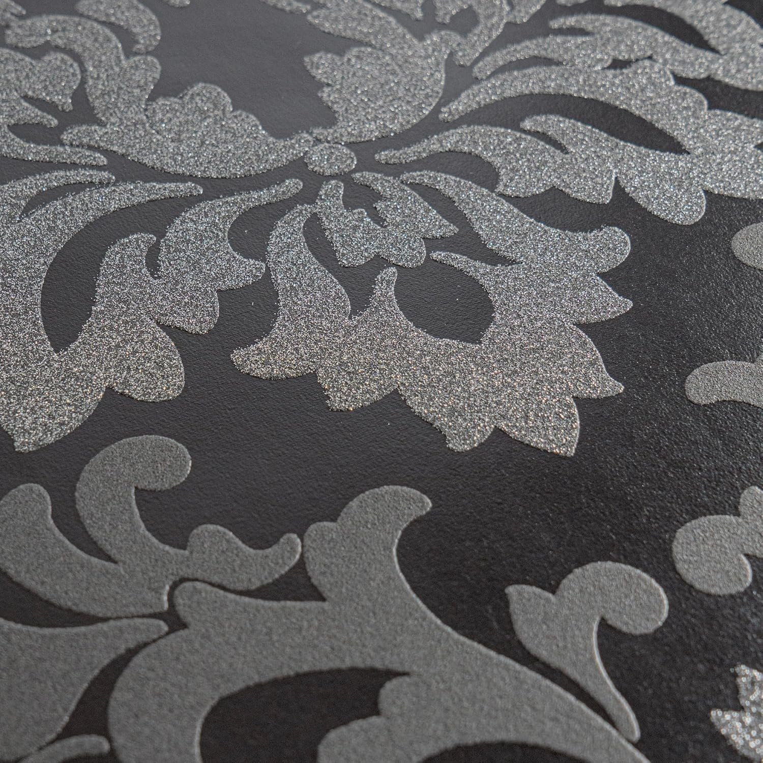 A.S. Cr&eacute;ation Black & White Non-Woven Wallpaper with Ornaments 0.53 X 10.05 M - Black, Silver - Baroque Wallpaper Made in Germany - 361663 image number 5