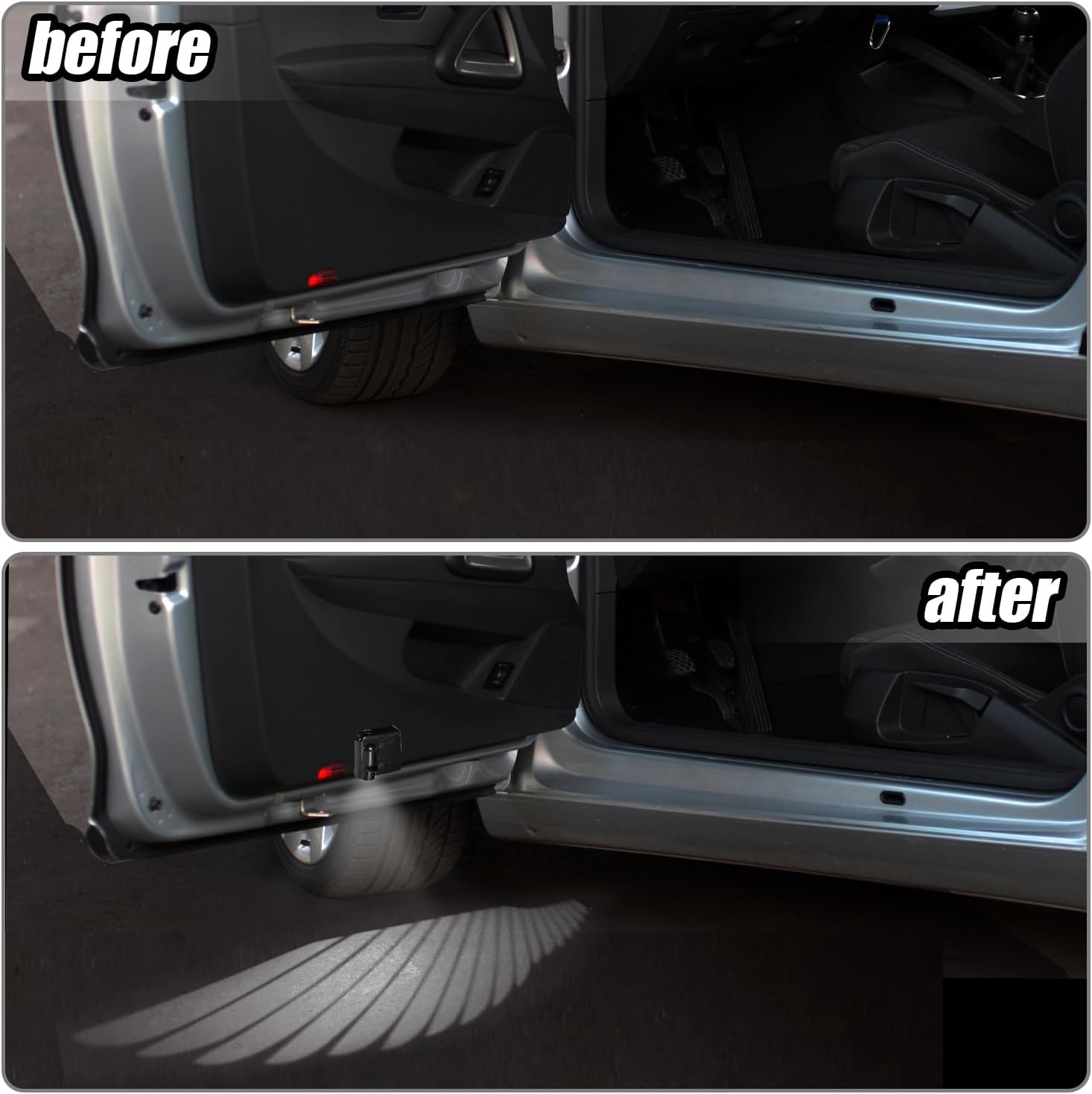 BTFO 2Pcs Car Door Lights Logo Projectors, Angel Wings Car Door Projector Lights No Drill Side Door Step LED Welcome Courtesy Lights Fit for All Car Models image number 3