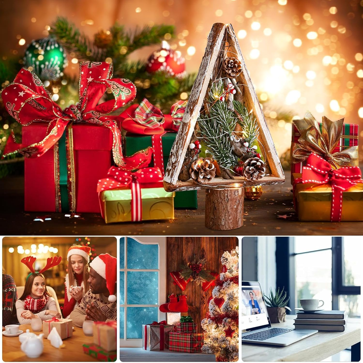 Wood Christmas Tree - Standing Christmas Tree Wood Sign | Table Centerpieces, Pine Cones Wooden Ornament, Farmhouse Party Favors for Home Desk Shelf image number 3