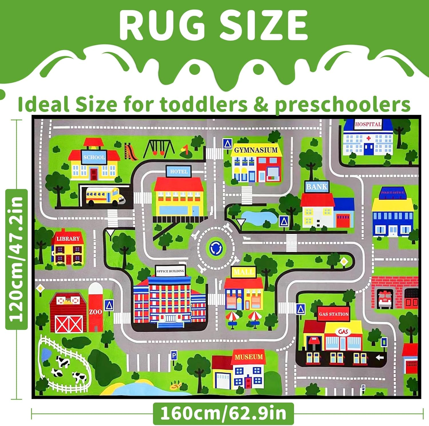 Kids Play Rug Carpet Town City Industrial Farm Road Car Mat 160X120Cm Kids Playmat Exercise Mat Learning Educational Area Rug for Children Boy Girl Kids Bedroom Playroom (Style B, 120X160Cm) image number 2