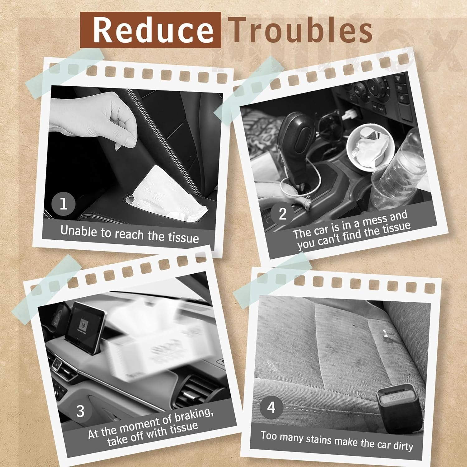 Car Tissue Holder Black - PU Leather Backseat Tissue Holder, Sun Visor Napkin Box for Cars Interior, Black Car Napkin Hanging Visor Box image number 2