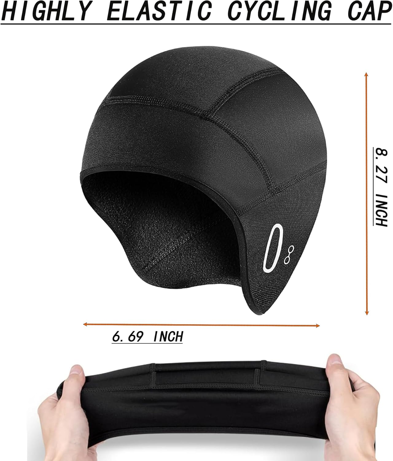 Skull Cap Helmet Liner with Glasses Holes Winter Fleece Cycling Cap Beanie Thermal Hat for Men Women Cycling Running image number 5