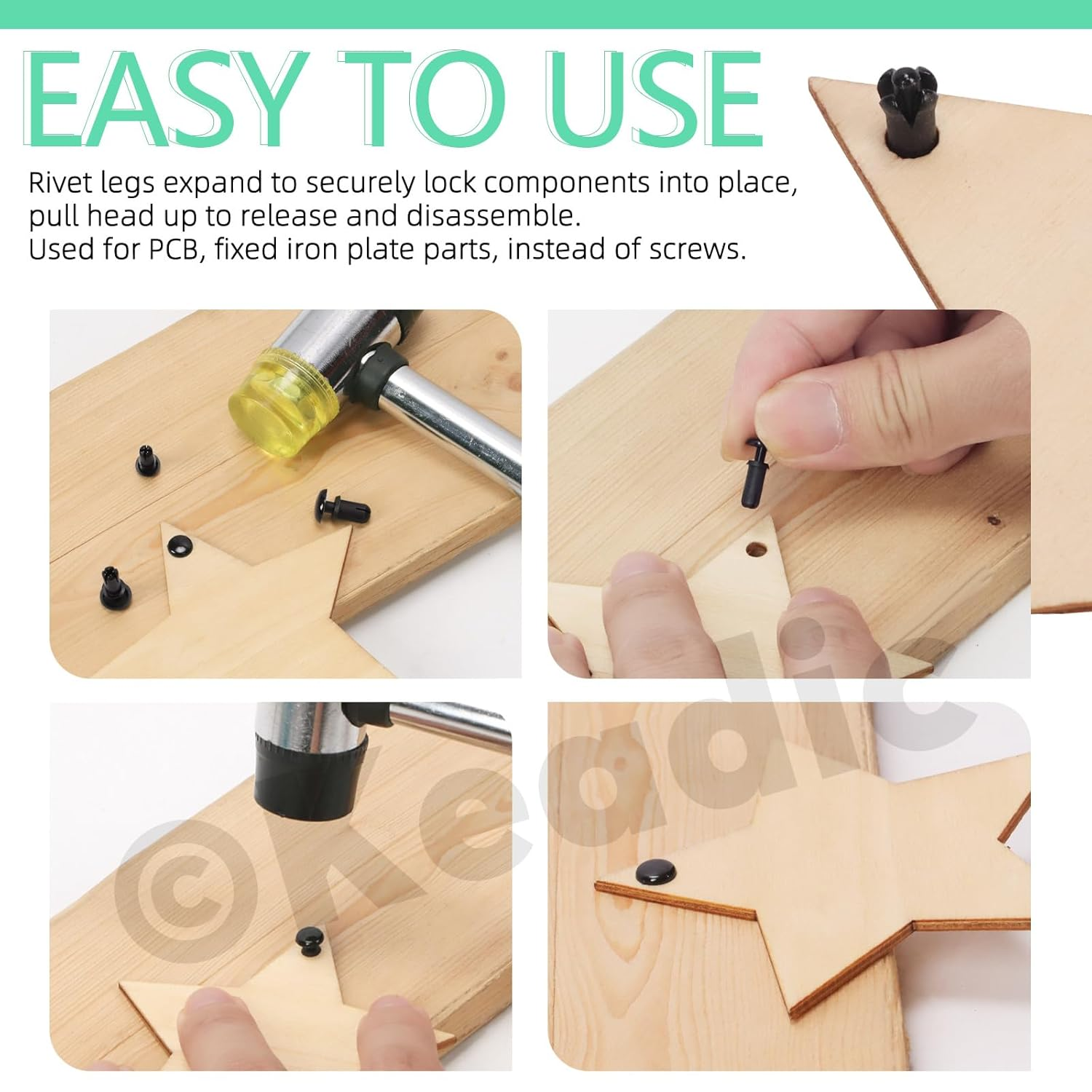 Keadic 240Pcs 8 Sizes Nylon Rivets Push Type Panel Retainer Fastener Clip Assortment Set, Black PCB Circuit Panel Fasteners for Car Bumper Door Trim Interior Panels image number 5