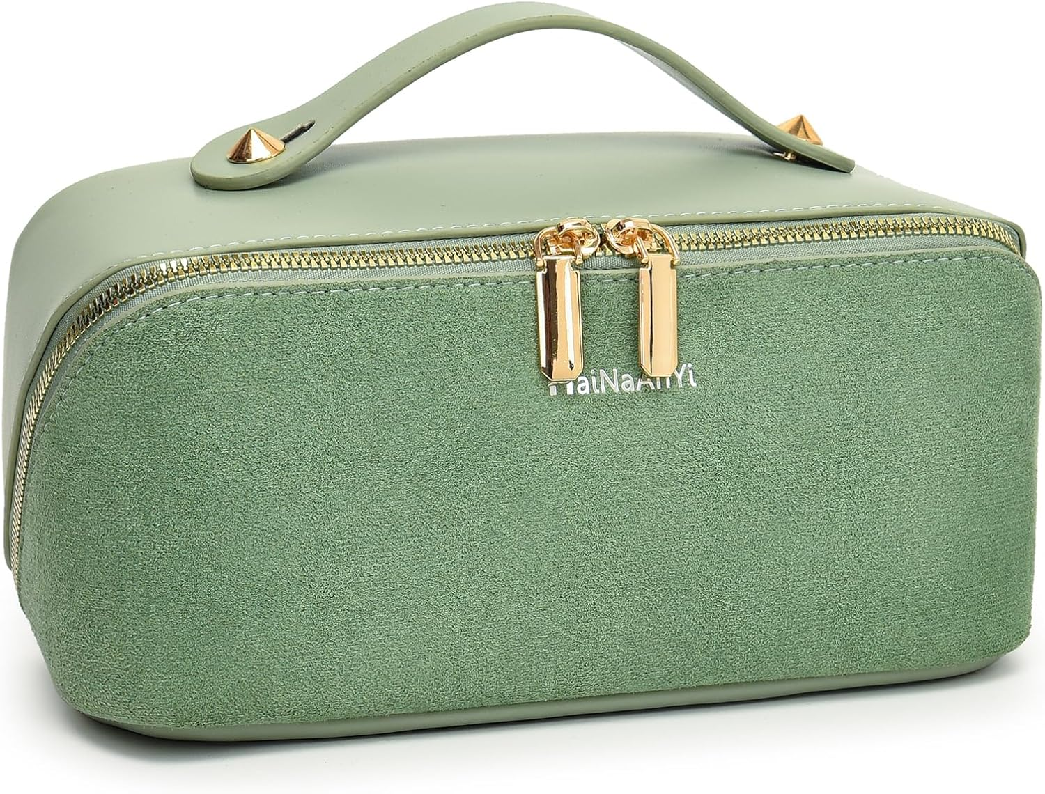 Travel Makeup Bag,Cosmetic Organizer Bag for Women,Large Capacity Make up Bag Waterproof PU Leather Makeup Organizer Bag Wide Open Portable Pouch with Dividers and Handle(B-Green) - A-Grey image number 6