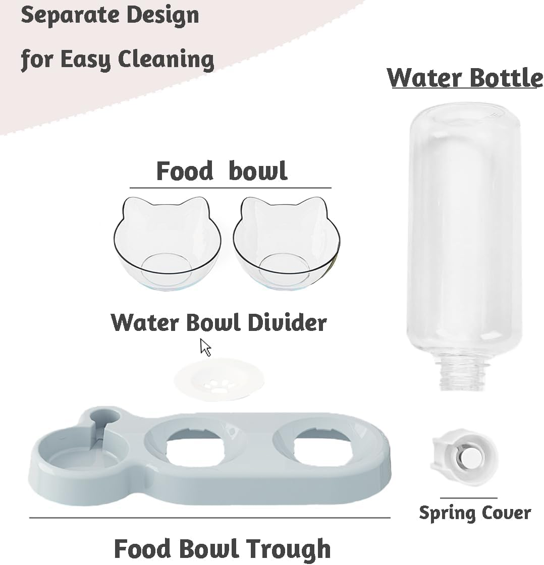 3-In-1 Cat Feeding Bowl Set, Double Bowl with Water Dispenser, Feeding Bowl for Cats and Small Dogs (Grey Base, Transparent Bowl) image number 3