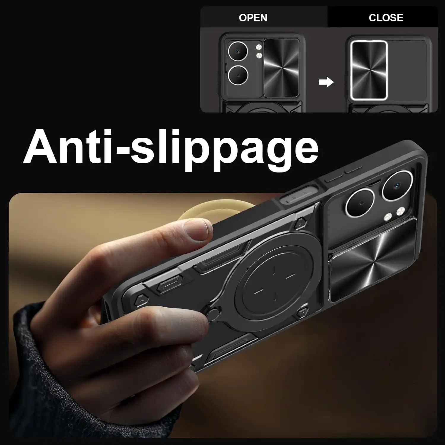 FORZARMOR for Oppo A5X 4G (6.67 Inch) Case Shockproof with Back Camera Slide Window Cover, Ring Kickstand Armor Military Rugged Cover (For A5X,Blue) - Blue image number 6