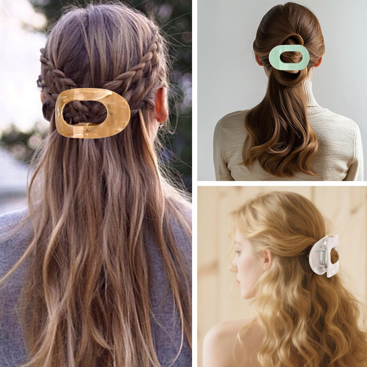 Large Hair Clips for Women, French Matte Flat Claw Clips, Strong Hold for Thick and Thin Hair, 3 Pack in 3 Colors (Combination 1) image number 6