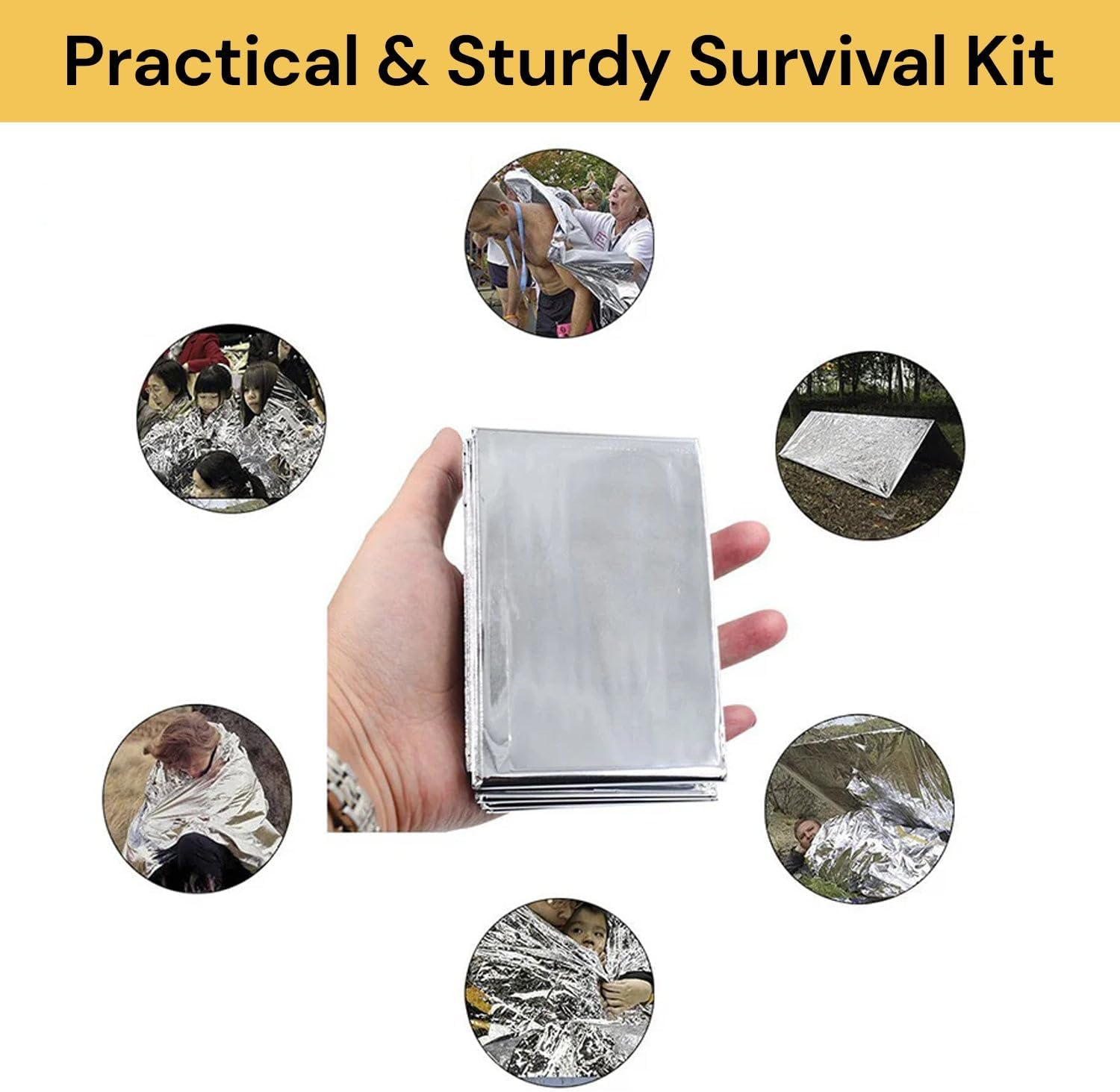 EZONEDEAL Survival Kit Outdoor Emergency Survival Tool Gear Kit for Camping Hiking Equipment Travelling or Adventures | Fire Starter, Compass, Blanket image number 4