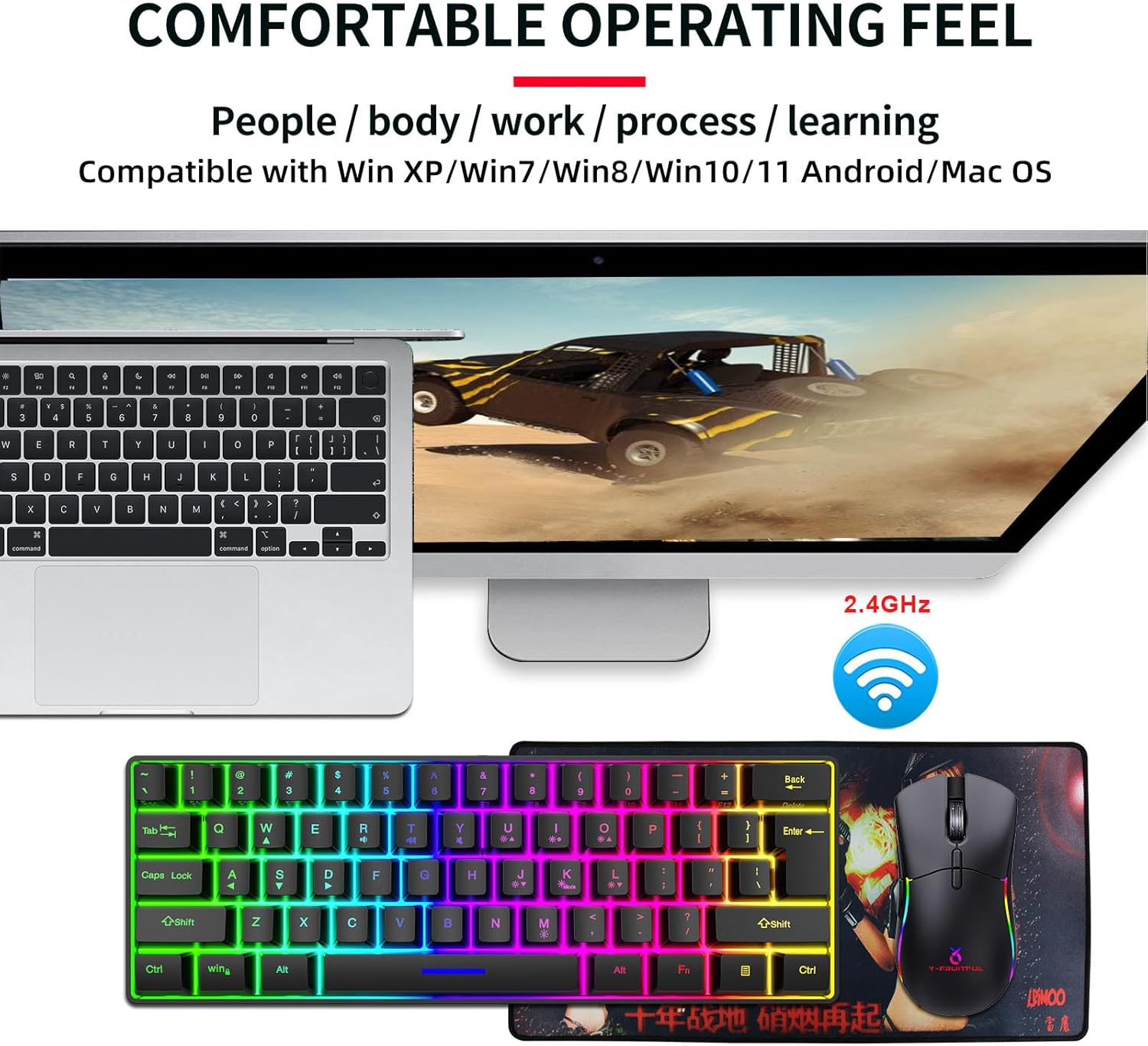 Diyeeni 61 Keys Wireless Gaming Keyboard, 2.4Ghz Wireles Computer Keyboard, 60% Compact Layout Rechargeable Keyboard Supports Sleep Mode for PC Laptop image number 2