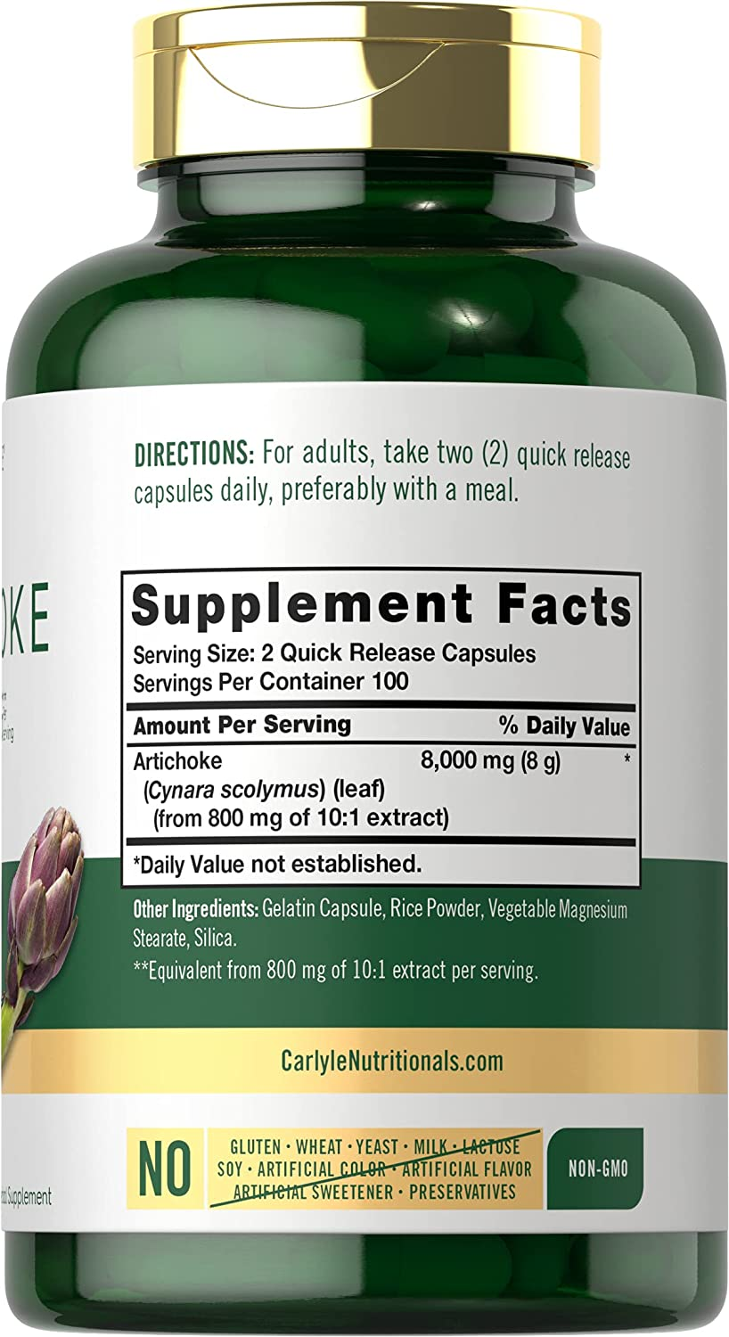 Artichoke Extract Capsules 8000Mg | 200 Count | Non-Gmo, Gluten Free Supplement | by Carlyle