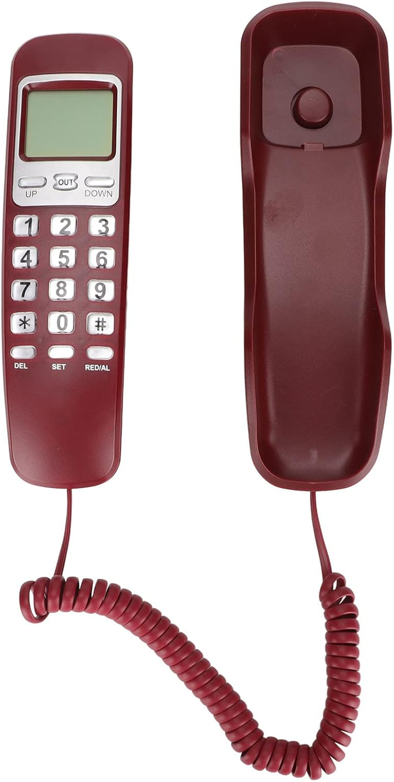 Retro Wall Phone Multifunctional with LCD Display Flash Redial Ringtone Calendar Mountable for Kitchen Living Room Bedroom Home Office ABS (Red) image number 6