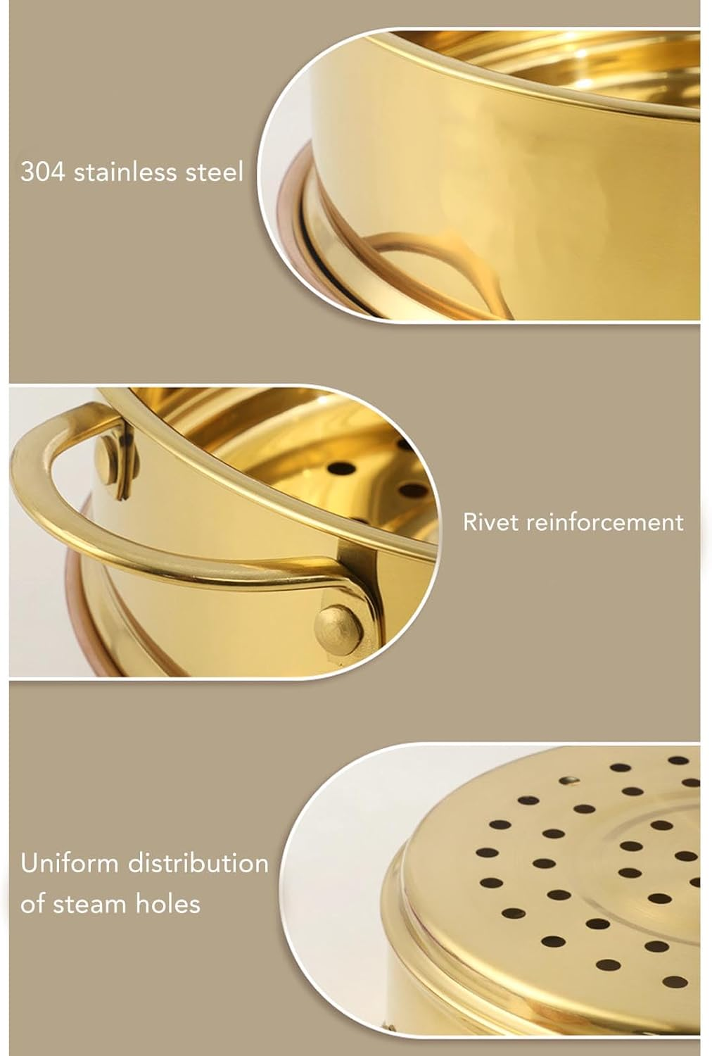 Food Steamer Basket, Stainless Steel Grid with Double Handle for Pressure Cooker, Bun Rack, Colander Kitchen Cookware (Gold) image number 5