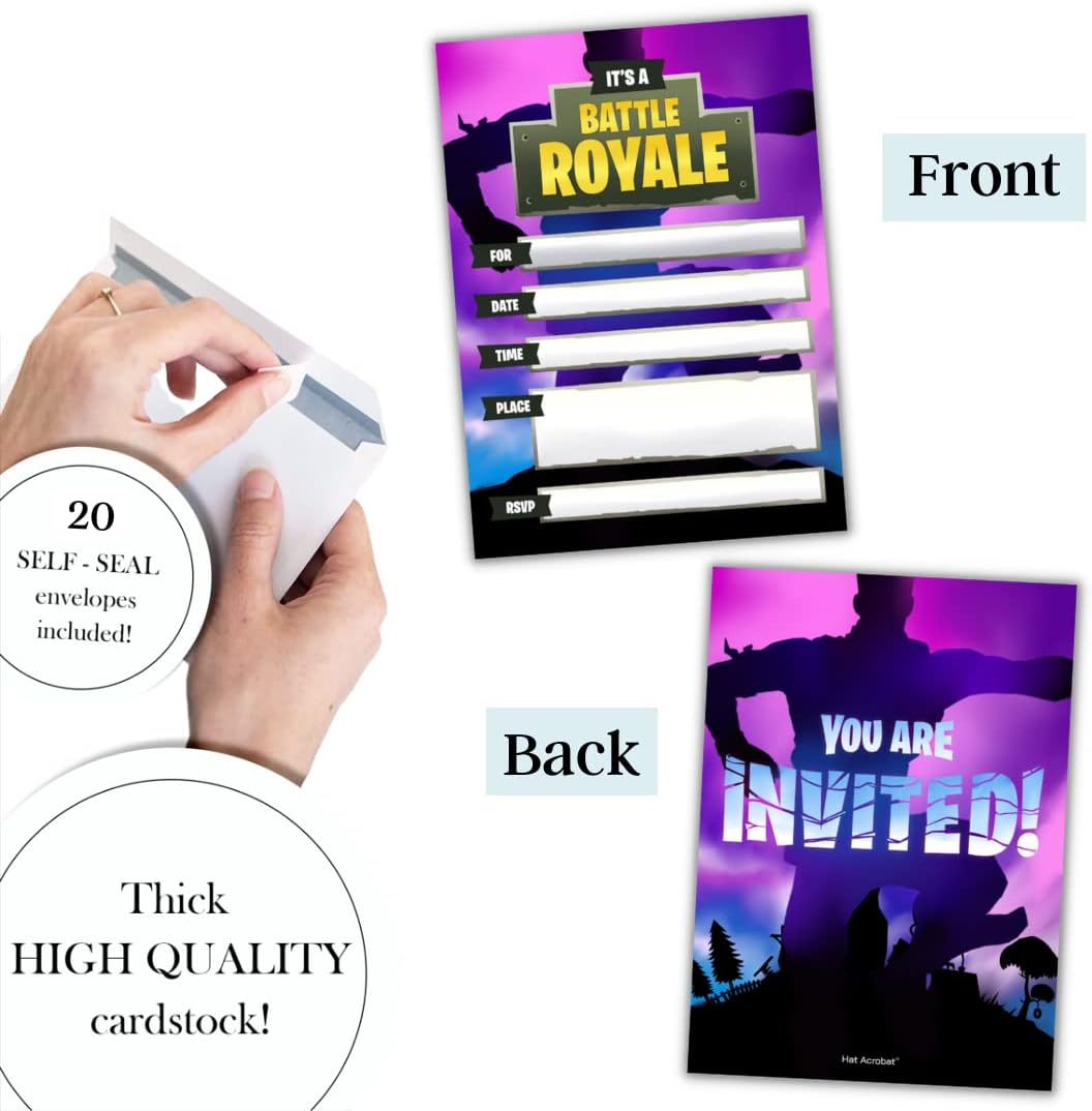 Hat Acrobat 20 Birthday Invitations for Boys with Envelopes and Thank You Cards - Game on Birthday Party Supplies (Purple) image number 4