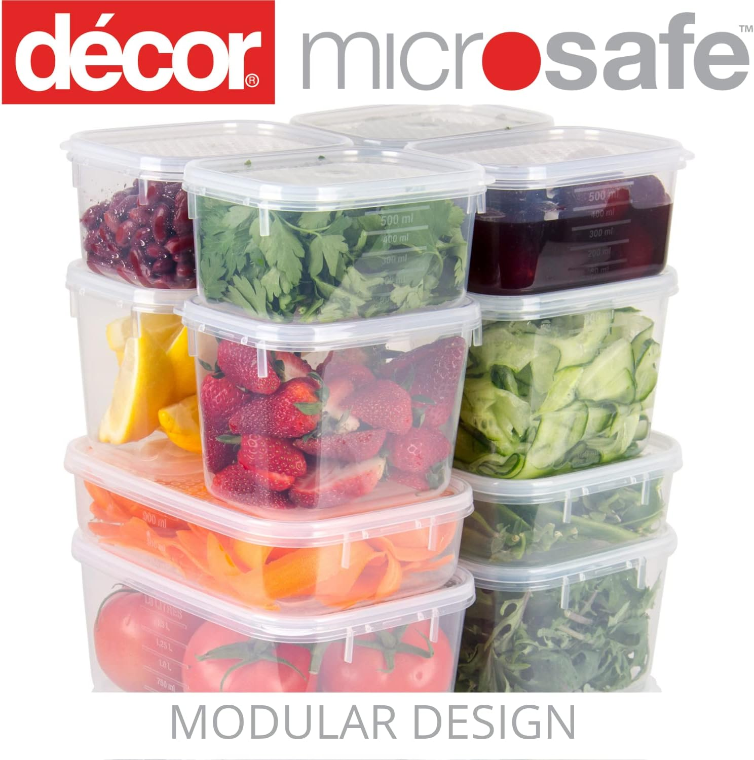 D&eacute;cor 002751-004 Food Storage Container, 500 Ml, Oblong, Pack of 3, Clear