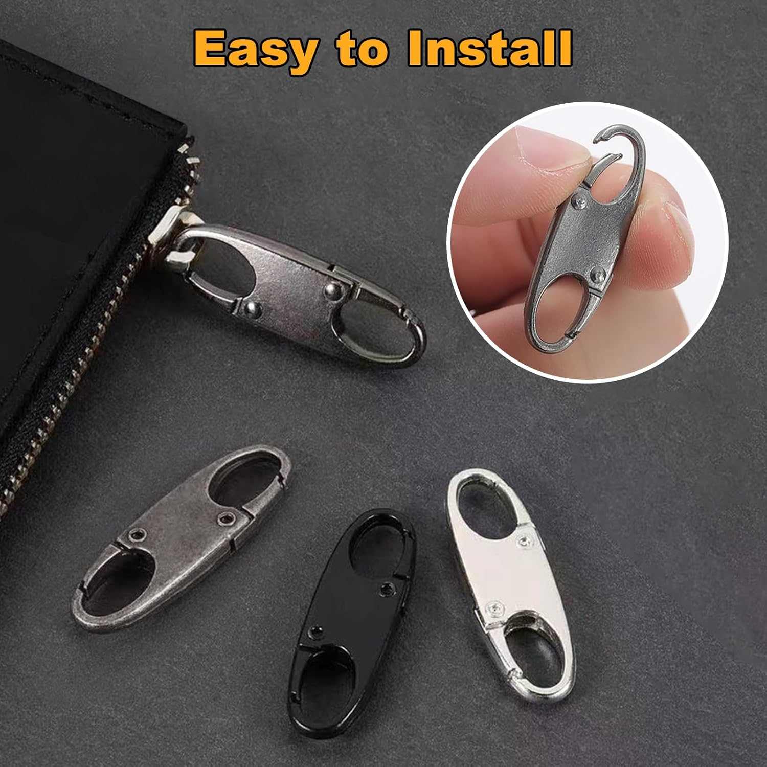Zipper Clip Theft Deterrent 9Pcs Double Opening Zipper Pull Repair Replacements Black Silver Gray Purse Security Locks Tags Slider Metal Alloy Anti-Theft Clips for Travelbackpack Luggage Purse Closed image number 6