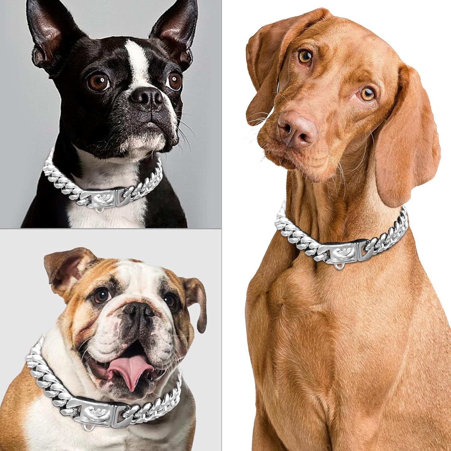 15 Mm Wide Stainless Steel Dog Collar Metal Dog Collar Dog Chain Collar Pet Training Walking Collar (Silver, 45 Cm) image number 3