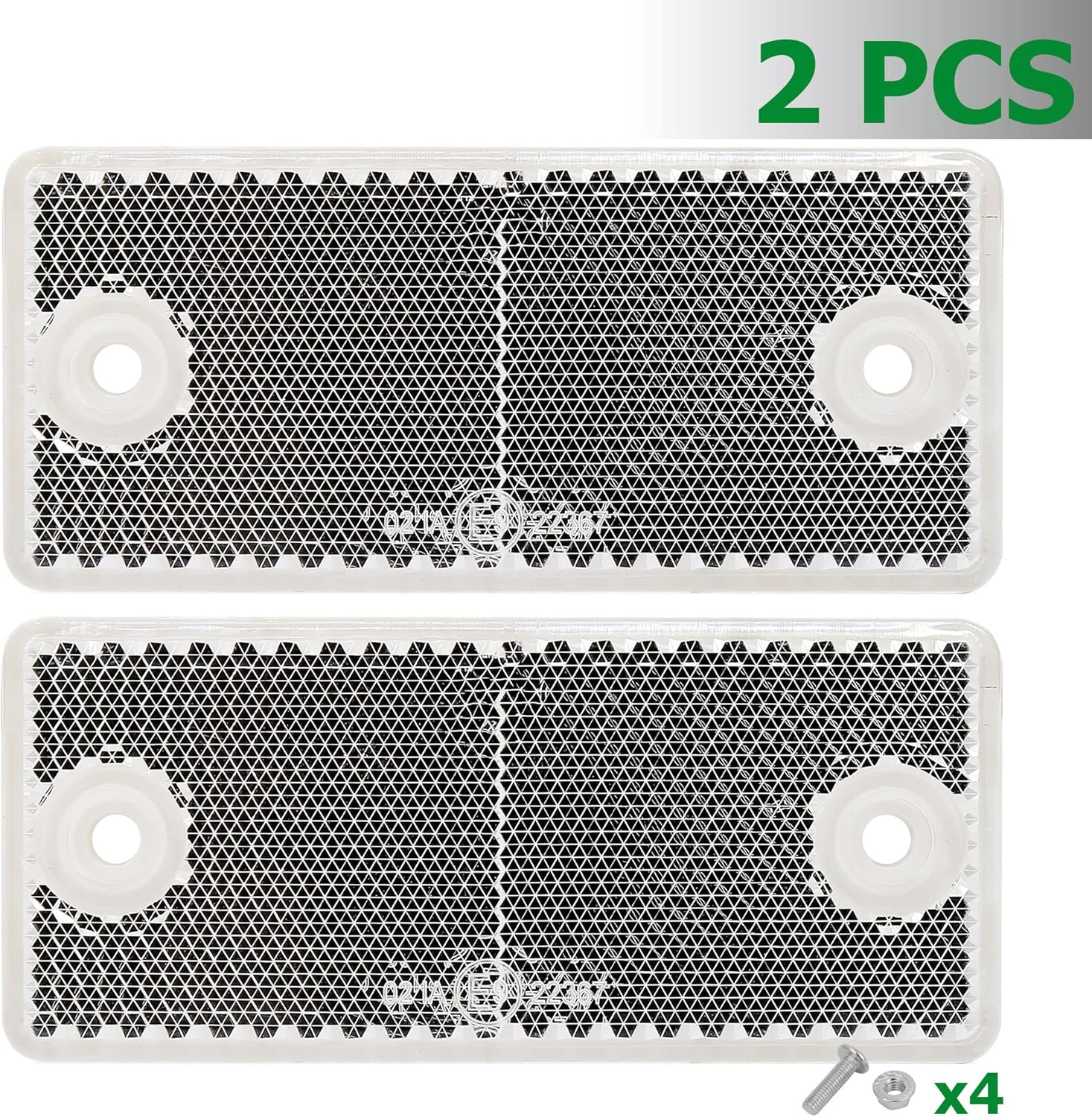 Rectangular Reflectors Screw-On Pack of 2, 90 X 40 X 8 Mm, with E9 Certification, Rear Reflector for Tractor, Caravan, Diffusion Disc Trailer, Cat'S Eye, White Square Reflector (White/Square/2-Pack)