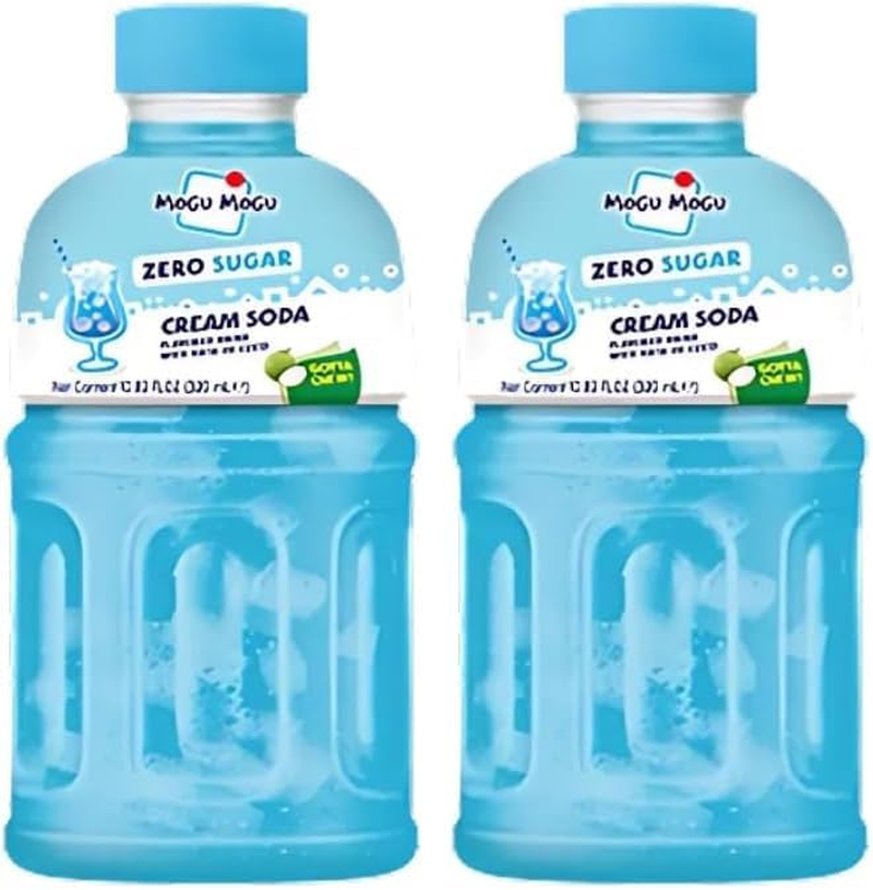 Mogu Mogu Cream Soda Zero Sugar Drink with Nata De Coco | Asian Drinks with Chewy Fruit Bits | Refreshing Low Calorie Mogu Mogu Drink | Nata De Coco Drinks | 320Ml Bottle image number 1