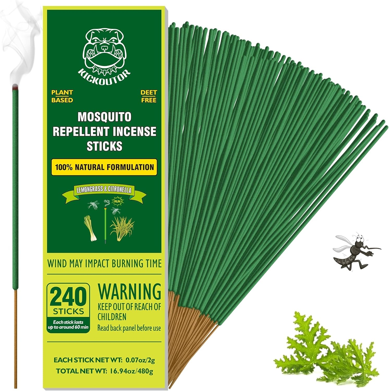 KICKOUTOR Mosquito Repellent Outdoor Patio 120 PCS Citronella Oil Mosquito Incense Sticks Natural Organic Mosquito Barrier Mosquito Repeller for Backyard Travel Camping Indoors Gnat Mosquito Control