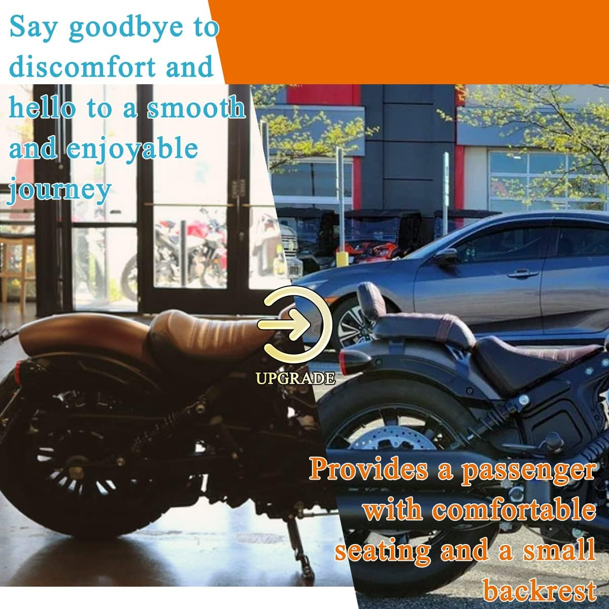 FOVPLUE Passenger Seat W/Backrest for Indian Scout Rogue/Rogue Sixty 2022-2024, Bobber Twenty/Sixty 2020-2024, ABS 2020-2024, 2018-2024, Brown image number 4