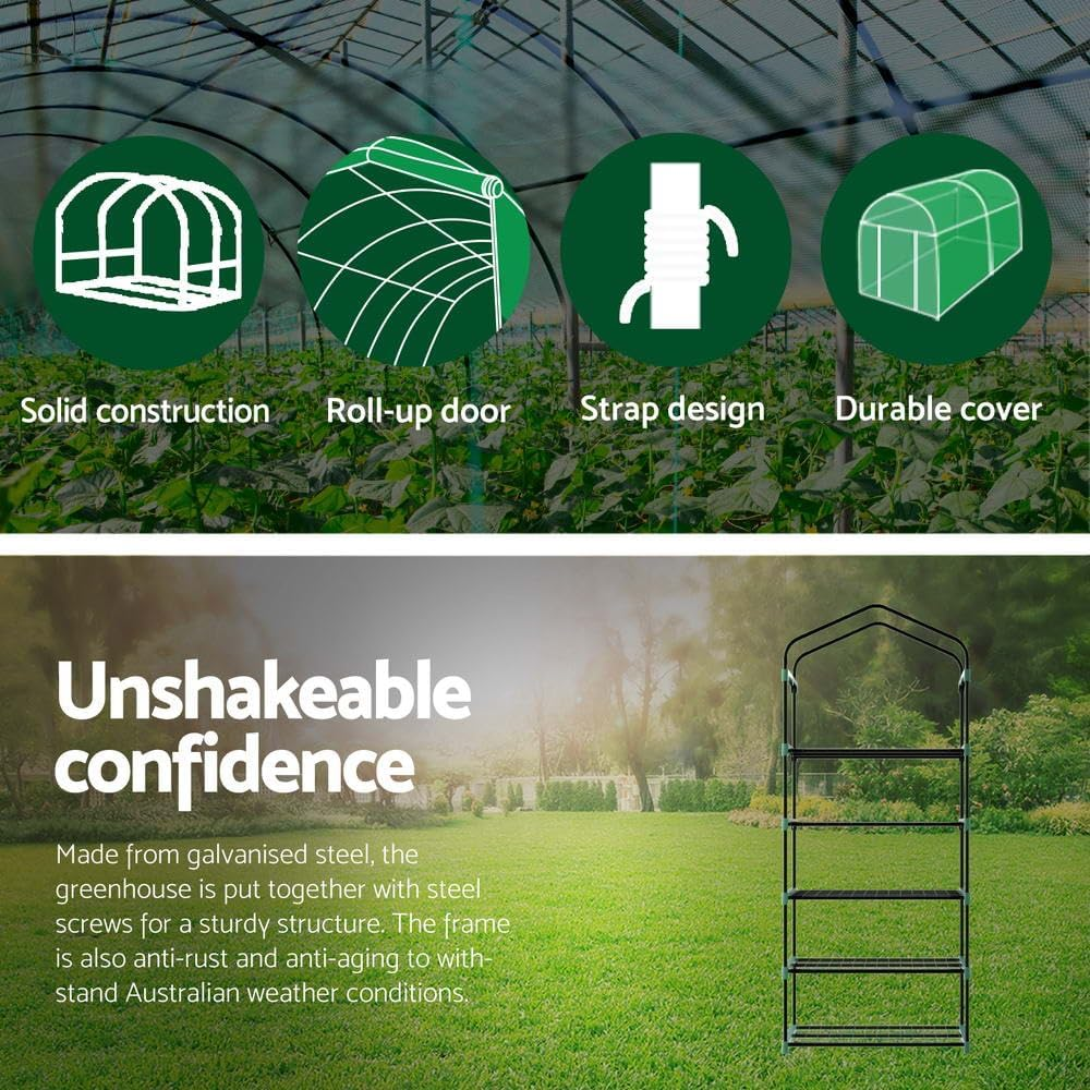 Green Fingers Mini Greenhouse, 69 X 49 X 189Cm 5-Tier Walk-In Green House Garden Shed with PE Cover, Zipper Door and Plant Shelves, Gardening Supplies for Patio, Deck and Small Backyard image number 3
