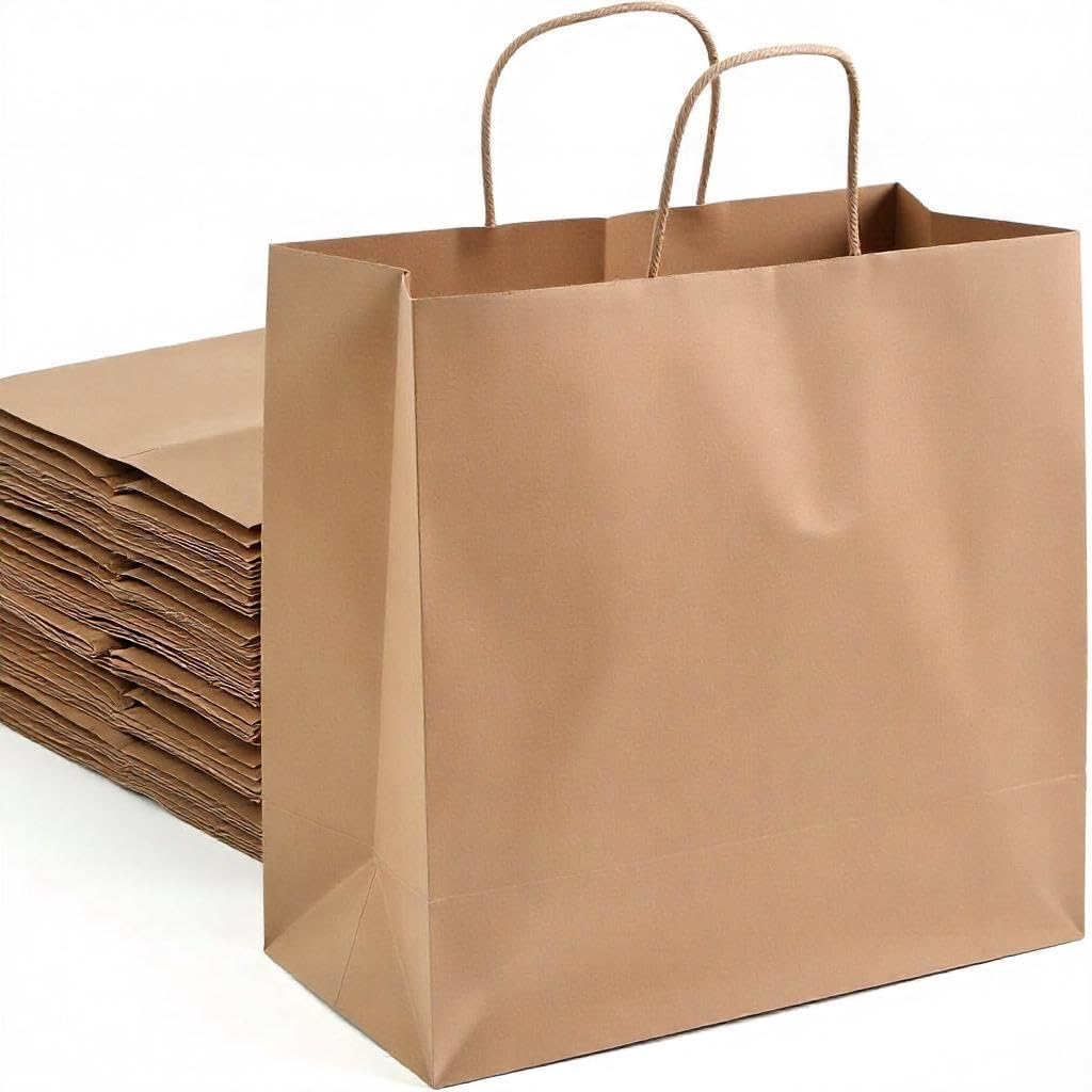 CORORIO 30 Pack Brown Kraft Paper Gift Bags with Handles,21X11X27 CM Small Bags Kraft Paper Bags for Thank You'S Day Shopping Birthday Grocery Retail Business Party image number 3