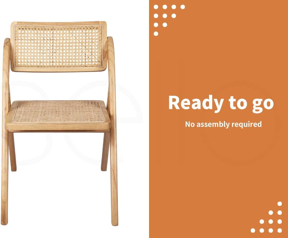 LEVEDE Wooden Dining Chairs, Set of 2 Reading Seating with Breathable Rattan Seat, Casual Cafe Chairs for Indoor Outdoor, Home Furniture for Dining Room, Living Room, Camping, Courtyard (Color Oak) image number 2