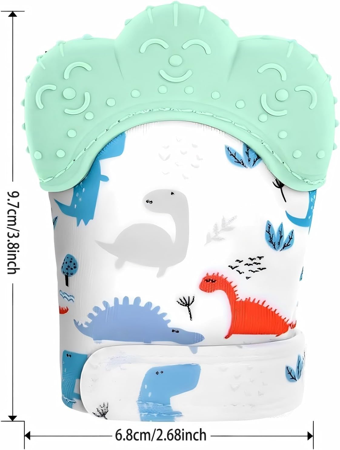 2 Pack Baby Mittens Teething Relief, Baby Teething Toys 3-6 Months, Soothing Infant Mitten Pain Relief, Prevent Scratches Glove, Safe Silicone Baby Teether Toys for 0-12 Months Green Dinosaur image number 2