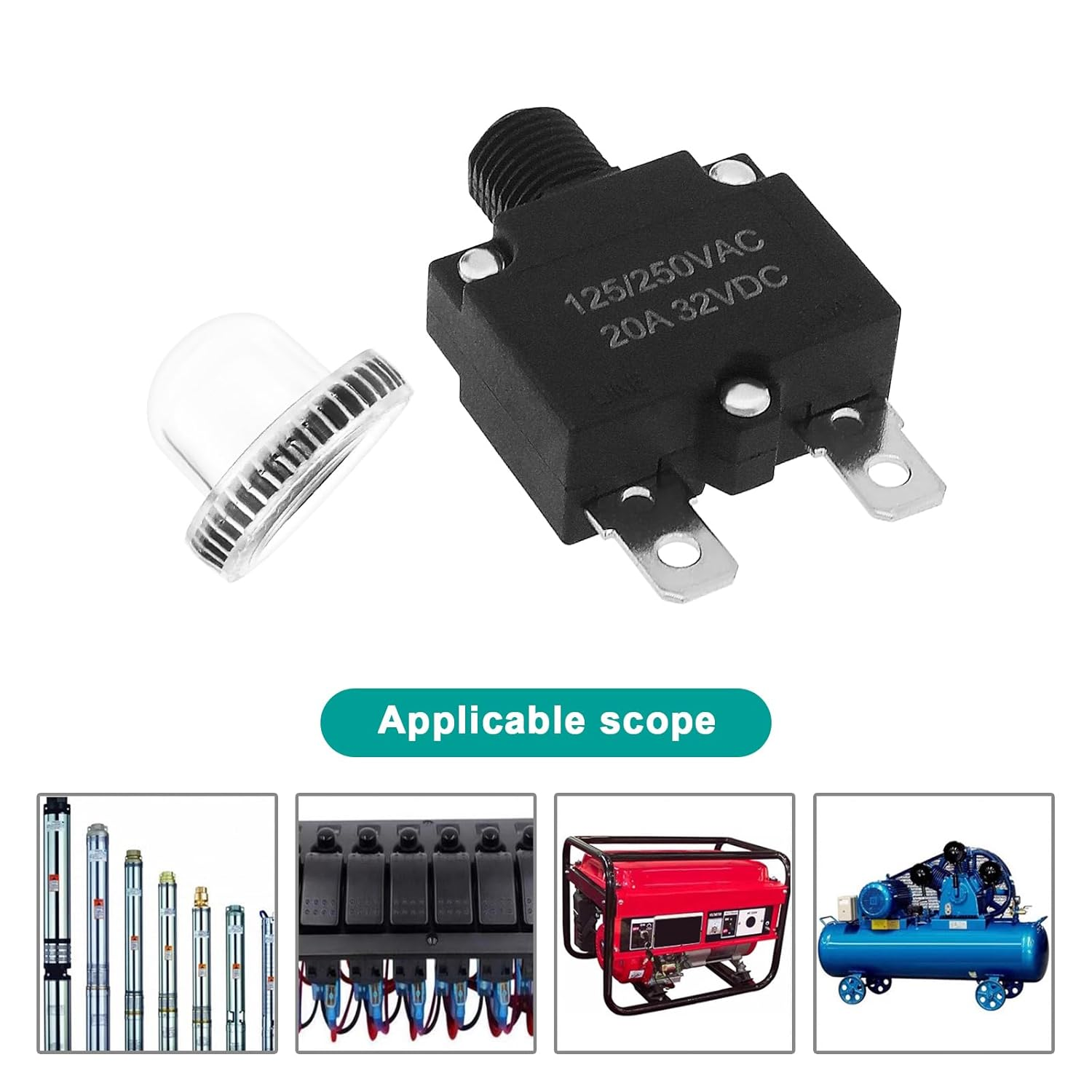 VGOL 10Pcs 5 Sizes Thermal Circuit Breaker with Quick Connect Terminals and Button Caps Assortment Kit Push Button Manual Reset for Switch Operation image number 2