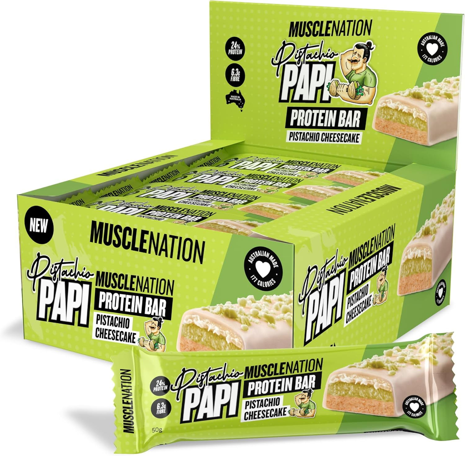 Muscle Nation Cheesecake Pistachio Papi Protein Bar 12 X 50G image number 3