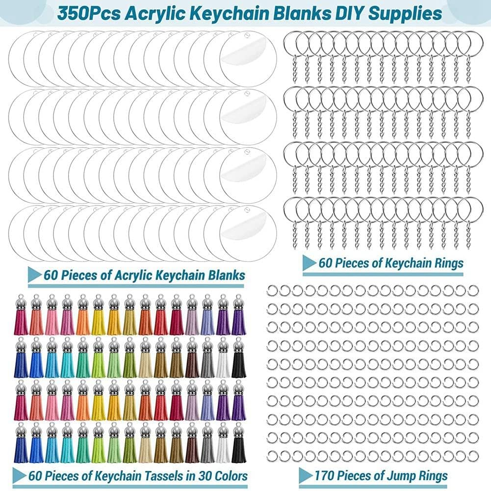 RESFNSE 350Pcs Acrylic Clear Blanks for Vinyl with Blanks, Tassels, Jump Rings, Rings for DIY Craft image number 6