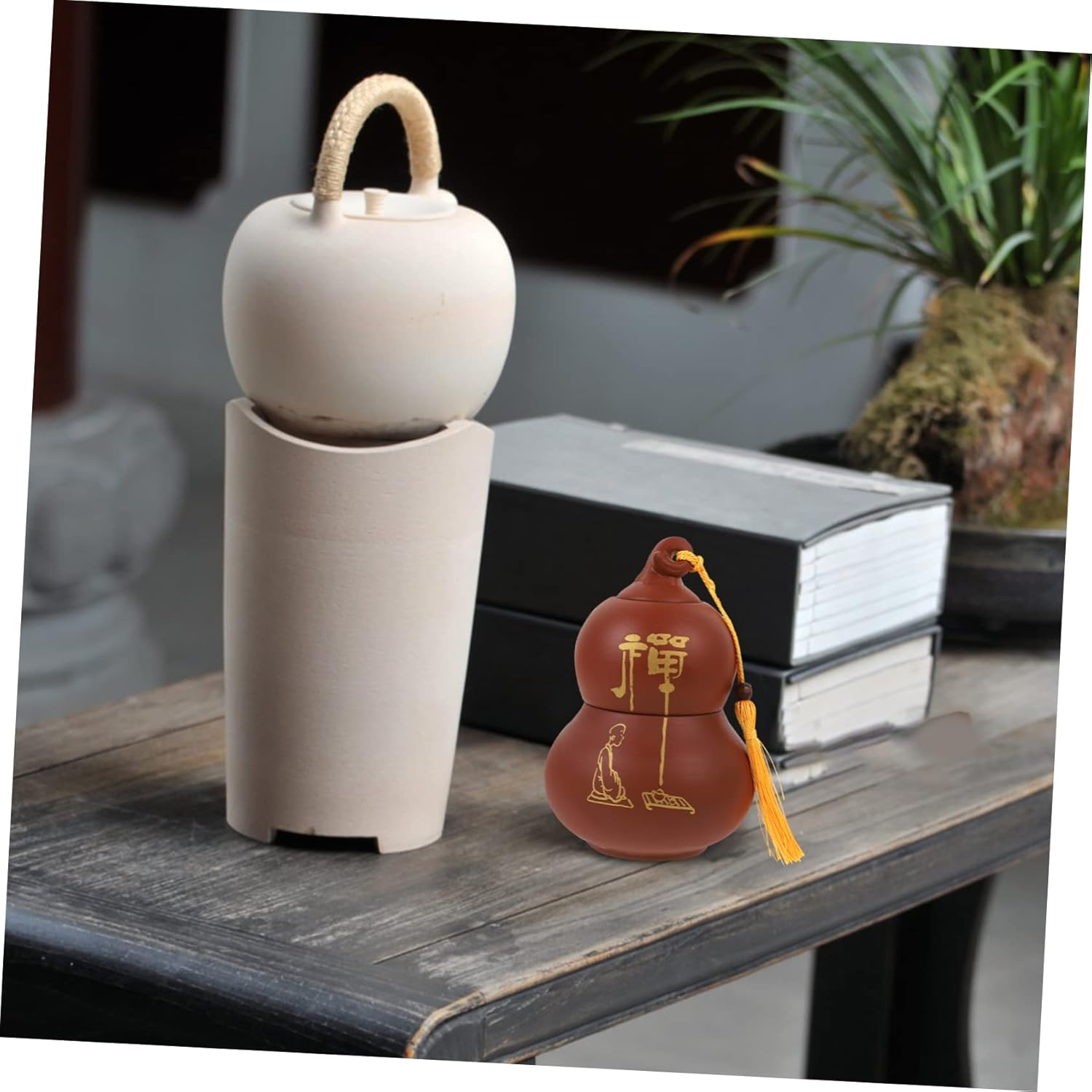 COLLBATH Ceramic Tea Storage Jar Vintage Double Gourd Design for Loose Leaf Tea Moisture Canister Functional Home Organizer image number 2