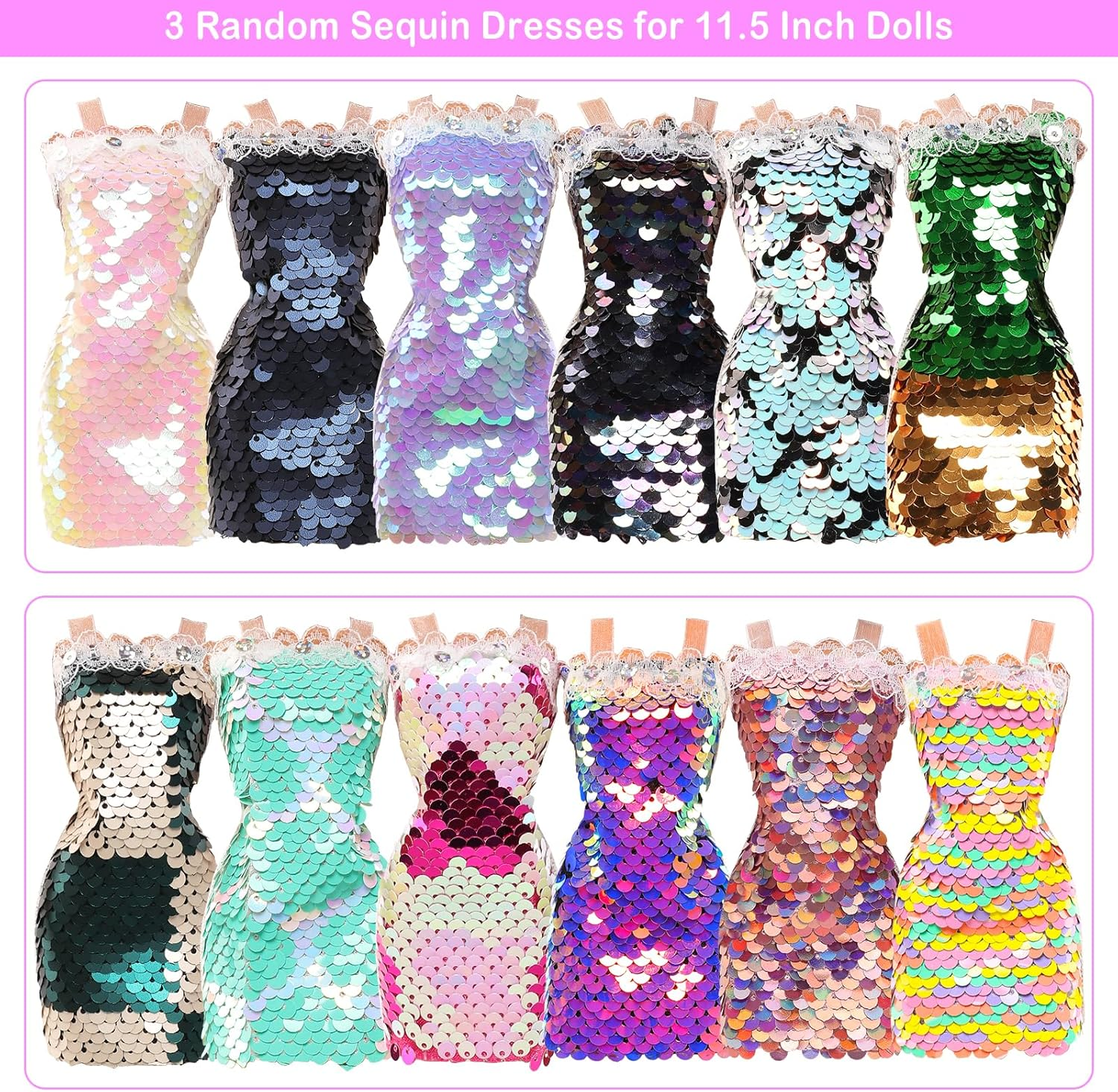 Barwa 12 Set Dresses Party Gown Sequin Fashion Dresses with 10 Shoes 9 Dressing up Accessories Clothes for 11.5 Inch Girl Doll