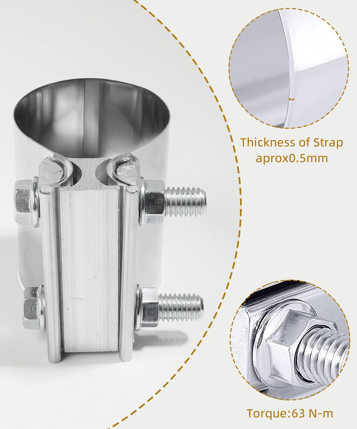 AOCISKA 2 Packs Exhaust Clamp,2.0&rdquo; 2.25&rdquo; 2.5&rdquo; 3.0&rdquo; Stainless Steel Joint Exhaust Pipe Muffler Clamp Band Butt Joint Band Clamp Sleeve Coupler,Used for Exhaust Pipe,Muffler,Elbow (2.25Inch) image number 1