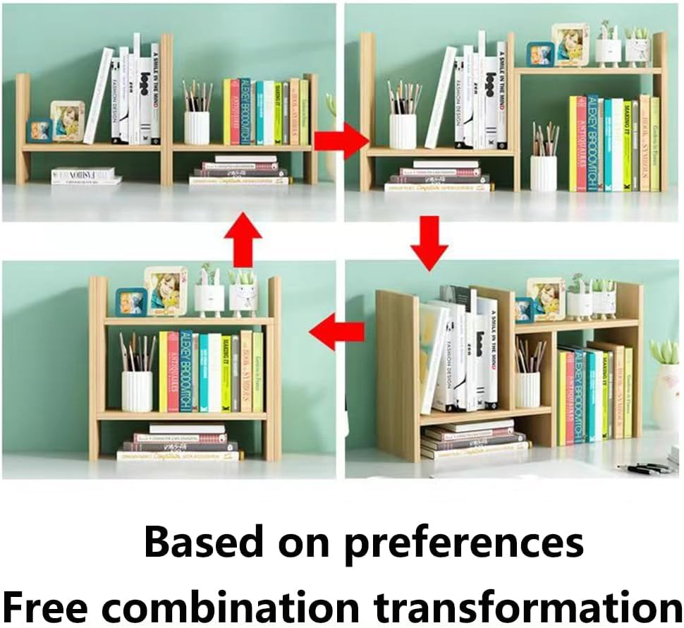 Hbluefat Desktop Organizer Office Storage Rack,Small Adjustable Wood Display Shelf, Expandable Desk Bookshelf, Mini Countertop Bookcase (Light Walnut) image number 3
