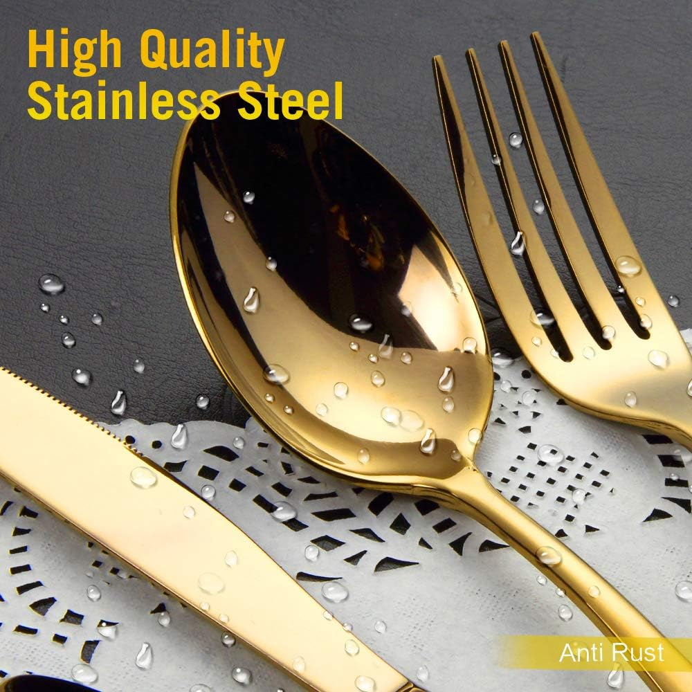 Oziral 20-Piece Gold Cutlery Set - 4 Knife, 4 Fork, 4 Spoon, 4 Salad Fork, 4 Teaspoon - Stainless Steel - Ideal for Everyday Use