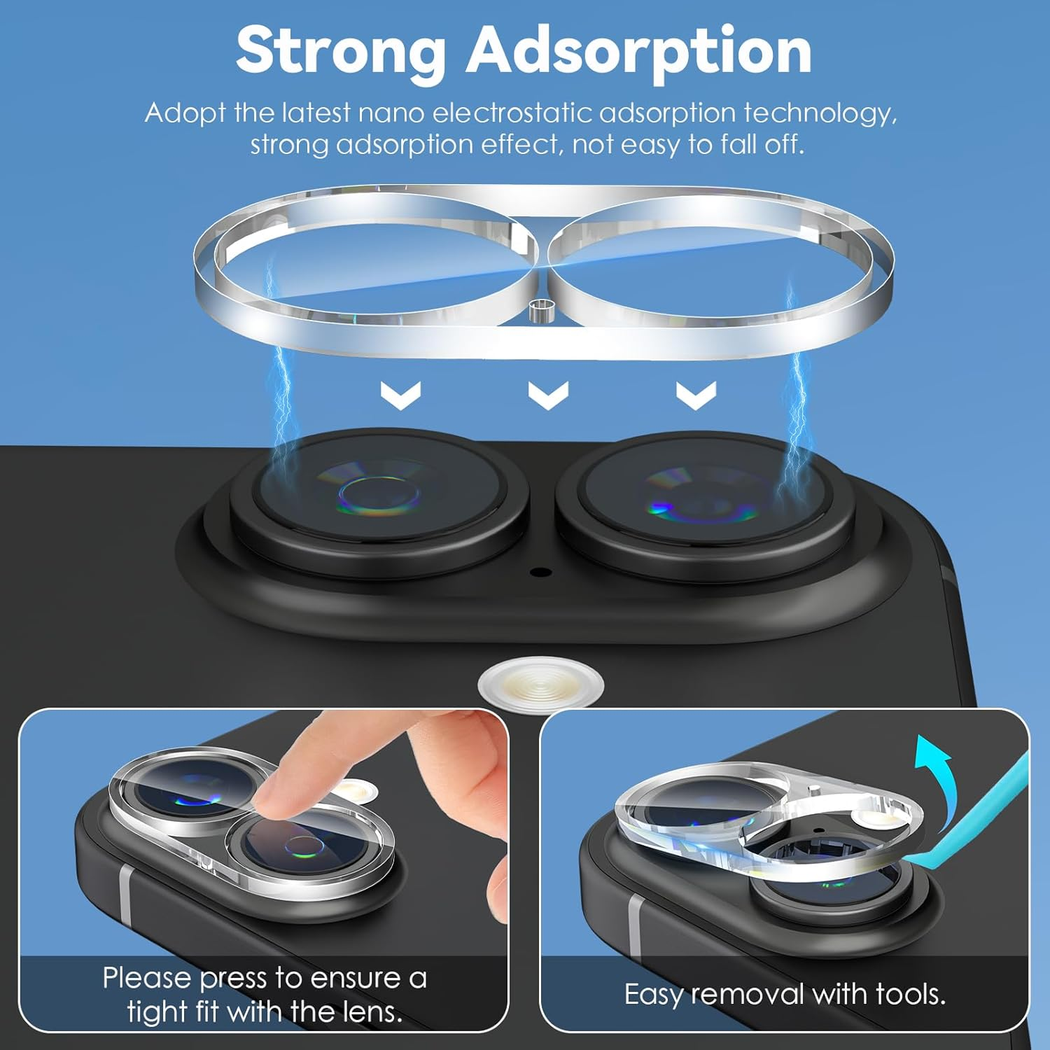 Cloudvalley [3 Packs] for Iphone 17 /Iphone 16 /Iphone 16 plus Camera Protection, Military Standard Scratch-Resistant Protective Film, 9H Hardness, Bubble-Free Tempered Glass Camera Screen,Clear image number 2