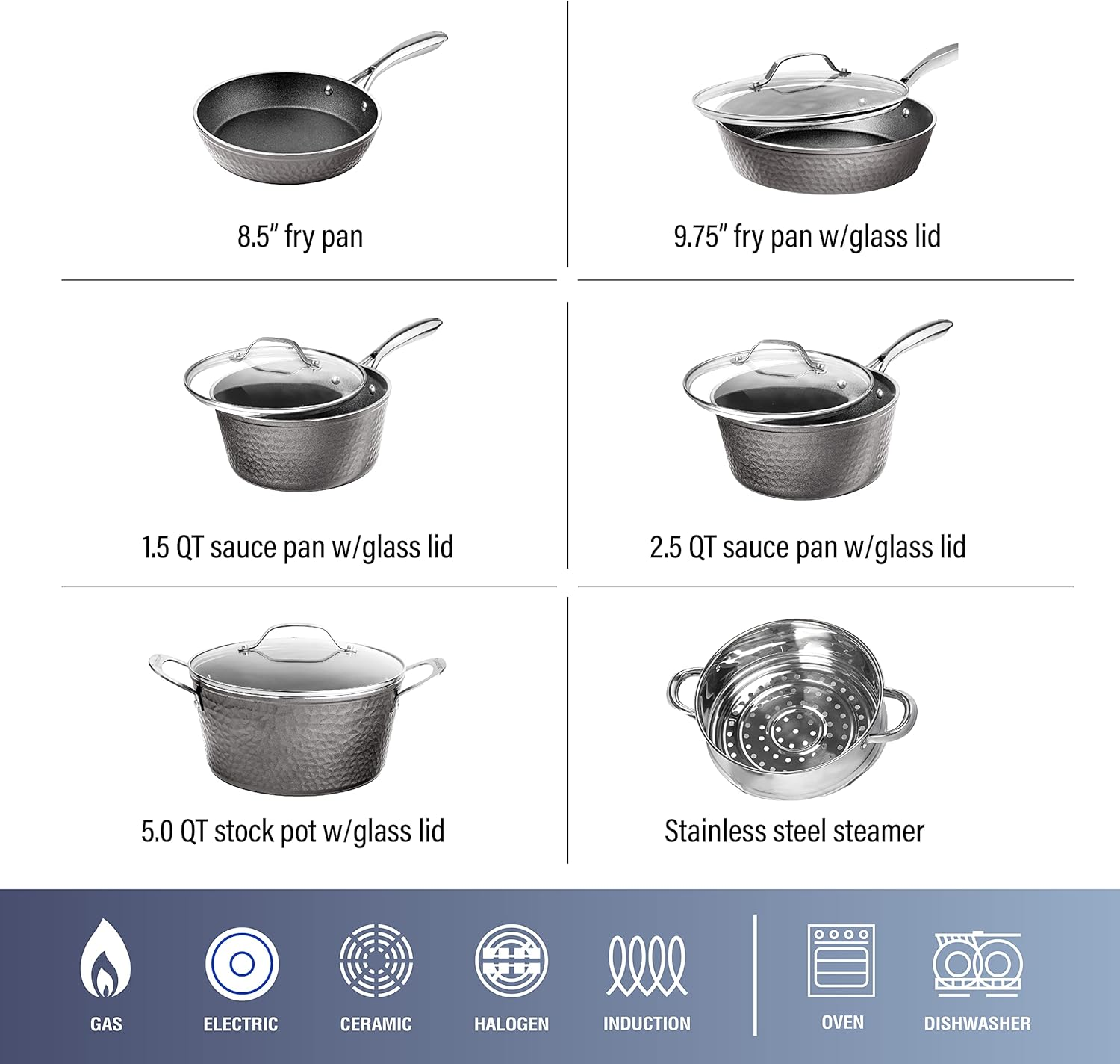 Granite Stone 2901 Cookware Set, 10 Piece, Pewter image number 5