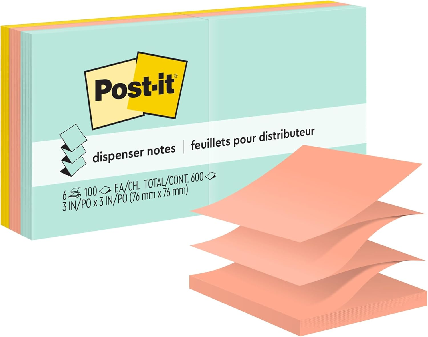 Post-It Notes Original Pop-Up Refill, 3 X 3 Inches, Canary Yellow, 100 Sheets per Pad, Six Pads per Pack (R330-YW6PK)