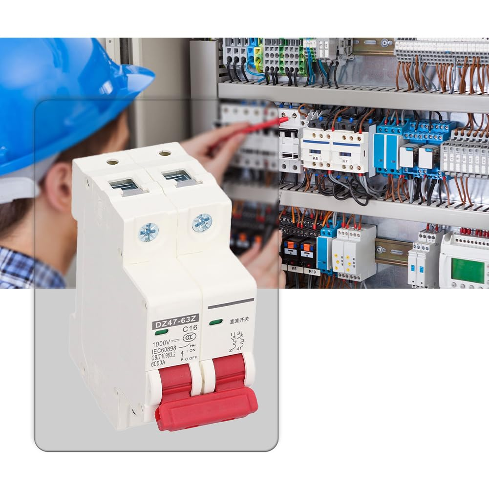 Lwuey 2P DC Miniature Circuit Breaker, 1000V 16A Low Voltage Circuits Breakers Overload Protection Switch Solar PV System Isolator Din Rail Mount Thermal Magnetic Trip DC MCB Disconnect Switches image number 3