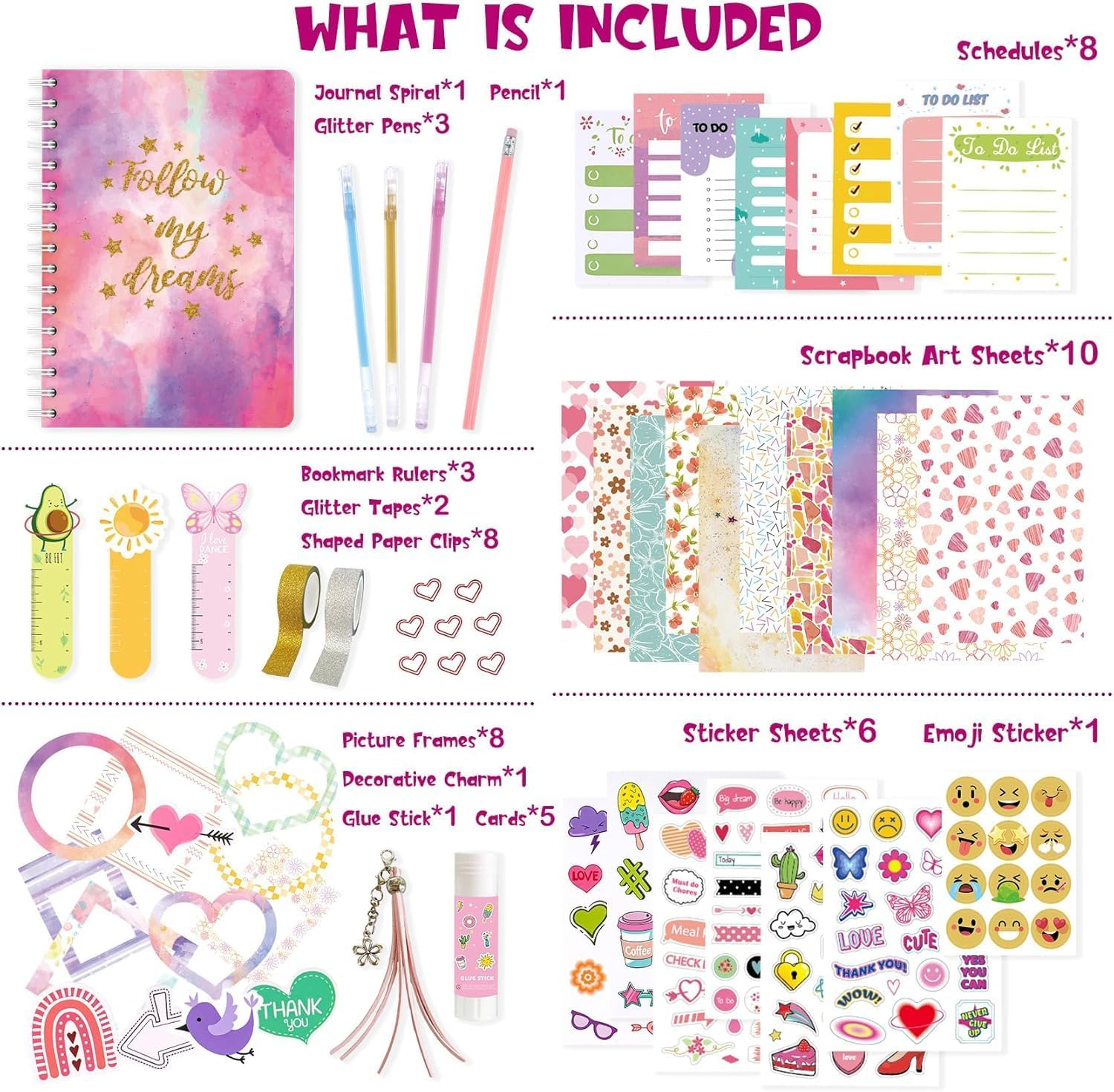 DIY Journal Kit for Girls - Journaling Toys Set for Teen Kids, Art Crafts Scrapbook Diary Supplies Set, Ideal Gifts for 8 9 10 11 12 13 14 Year Old Girls