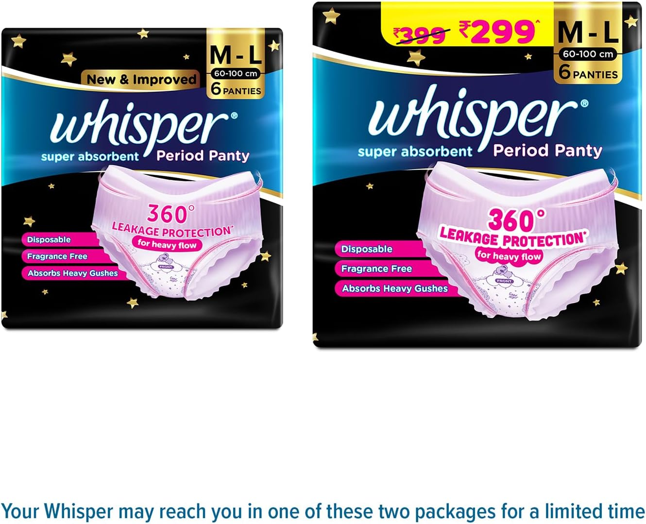 Whisper Super Absorbent Period Panty, 6 M-L Pants, 360 Degree Leakage Protection for Heavy Flow, Panty like Fit for Full Back Coverage, Absorbs Heavy Gushes, Silky Soft, Comfortable Feel, Women image number 3