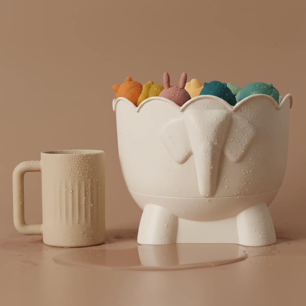Bath Toy Storage - 2 Piece Elephant Baby Bathtub Toy Holder with Removable Base for Drainage - Drying Kids Bucket Caddy Bathroom Shower Toy Organizer for Baby Bath Toys outside Tub image number 6