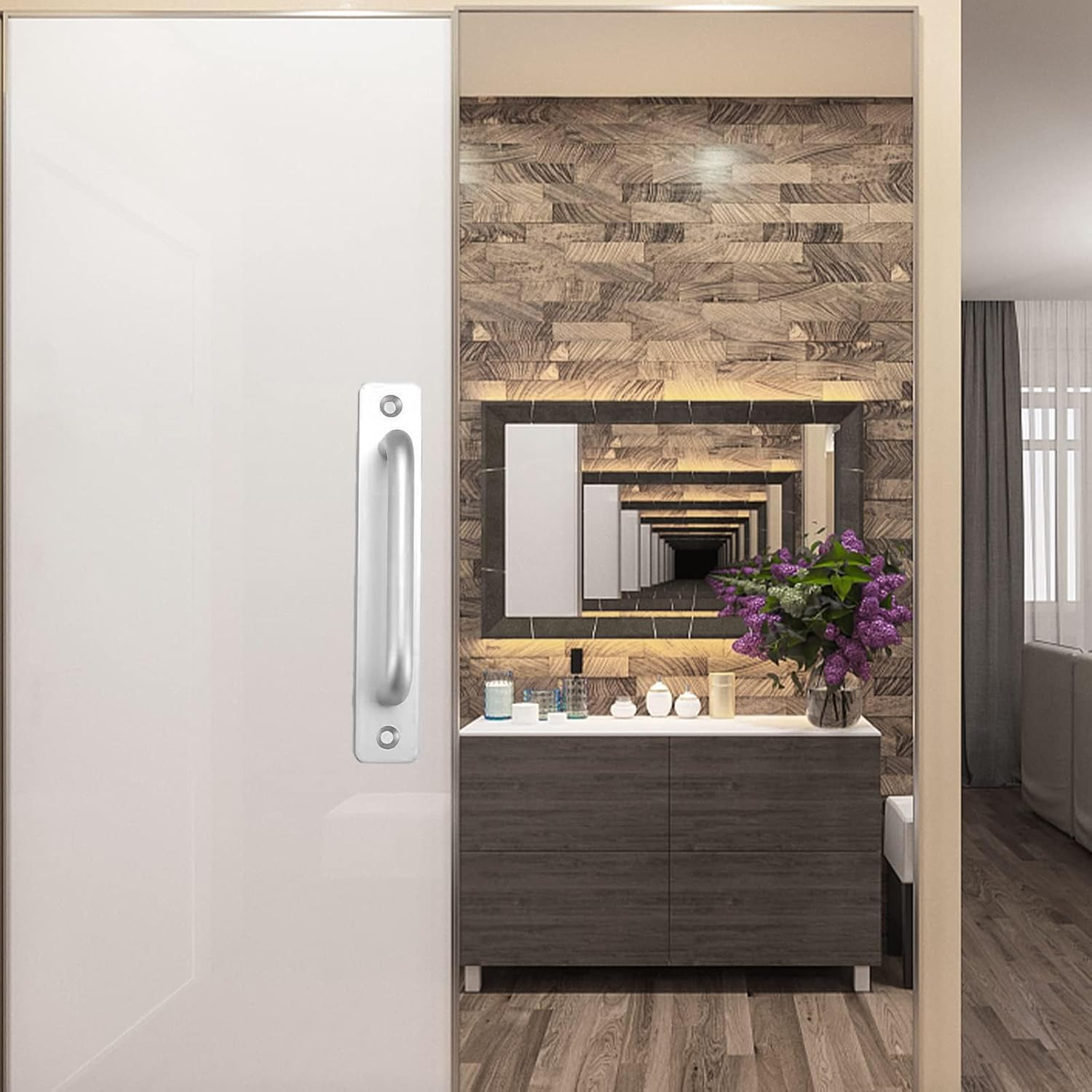 Cabinet Drawer Door Pulls Handle: Aluminum Alloy Self-Stick Instant Adhesive Sliding Door Push Pull Handles Helper with Screws for Kitchen Wardrobe Cabinet Drawer Window Closet (Silver, 148Mm) image number 5